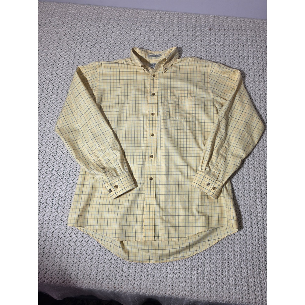 L.L. Bean Button Down Shirt Mens Large Yellow Excellent Wrinkle Resistant Check